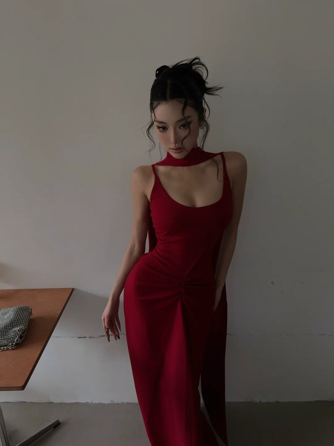Unique Mermaid Spaghetti Strap Red With Scarf Long Prom Dresses Inspiration 18th Birthday Gowns Formal Evening Dress N465