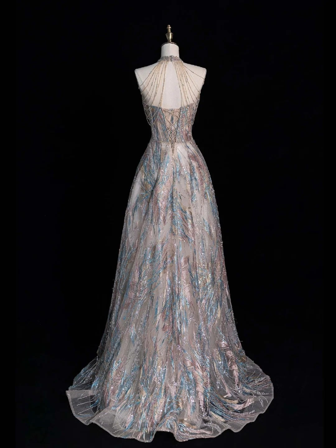 Funkelndes, langes, formelles Abendkleid mit A-Linien-Ausschnitt und Pailletten, langes Ballkleid N746