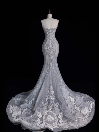 Sparkly Mermaid Sweetheart Gray Floor Length Brides Gown Bridal Dress Style Long Wedding Dresses RB6555