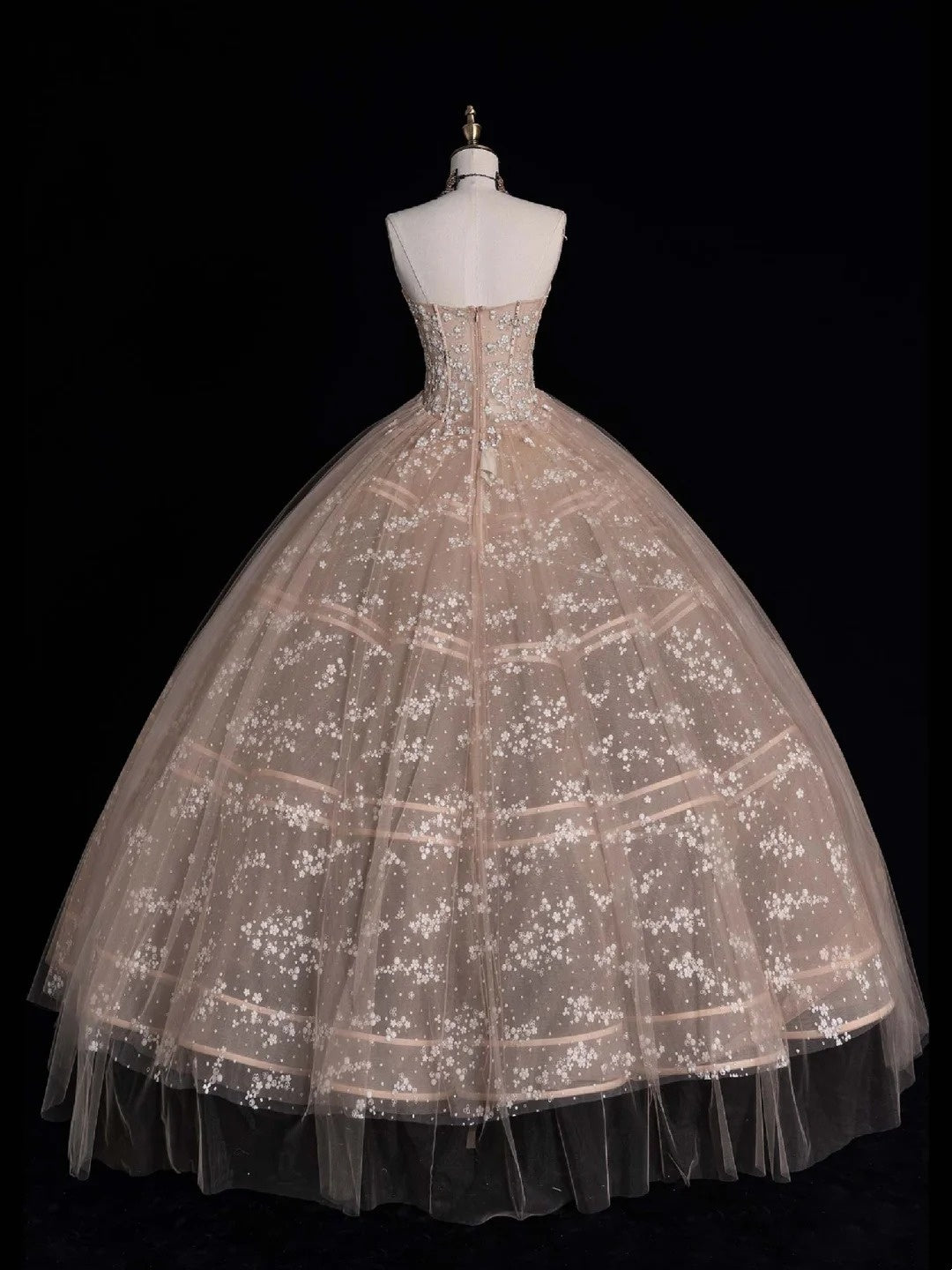 Robe de bal bustier champagne sans manches avec application en tulle, longue robe de quinceañera, tenue d'anniversaire pour les 15 et 16 ans N1076
