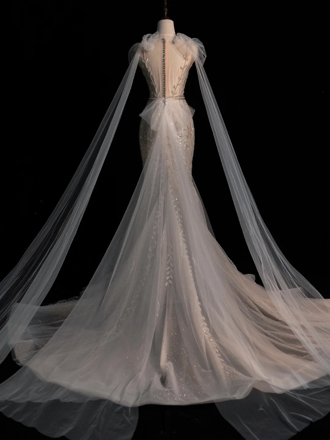 Robe de mariée sirène à paillettes ivoire, col en V, coupe ajustée, modèle N1353