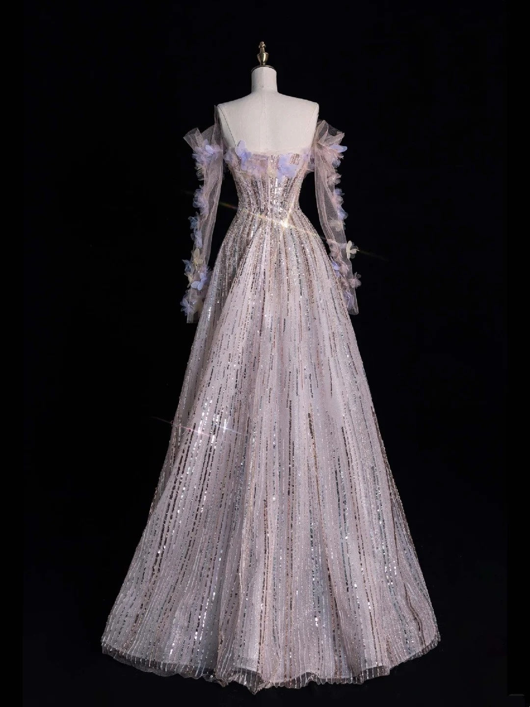 Robe de soirée longue de bal de style princesse, épaules dénudées, à sequins, référence N741