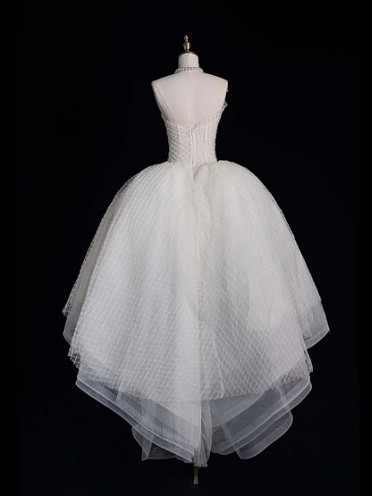 Robes de bal élégantes, bustier asymétrique, en tulle blanc, robe de fin d'études, tenue pour un 20e anniversaire N507
