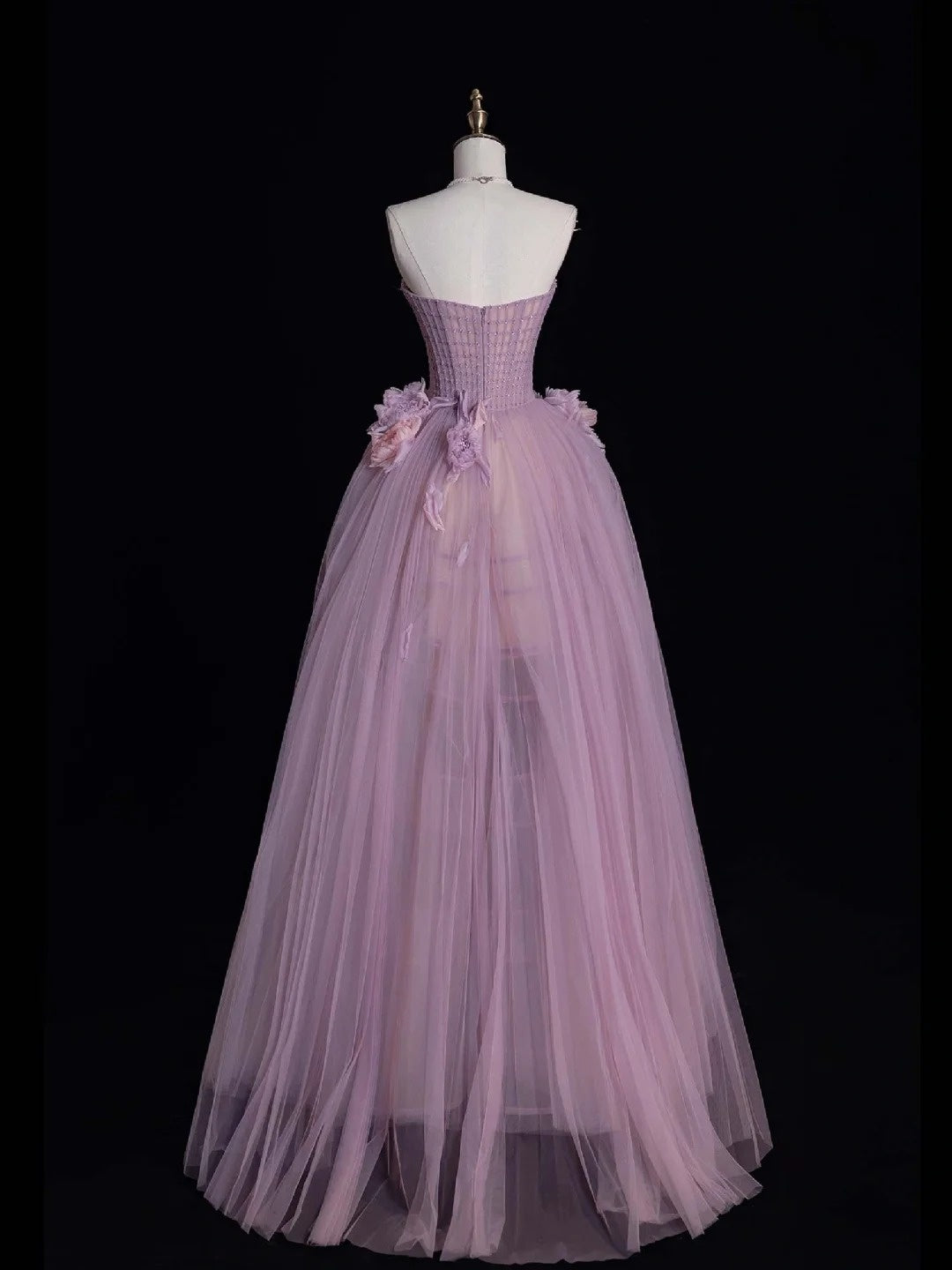 Robe de bal modeste sans bretelles en tulle lilas, longue robe de soirée formelle, robe de bal de fin d'année N747