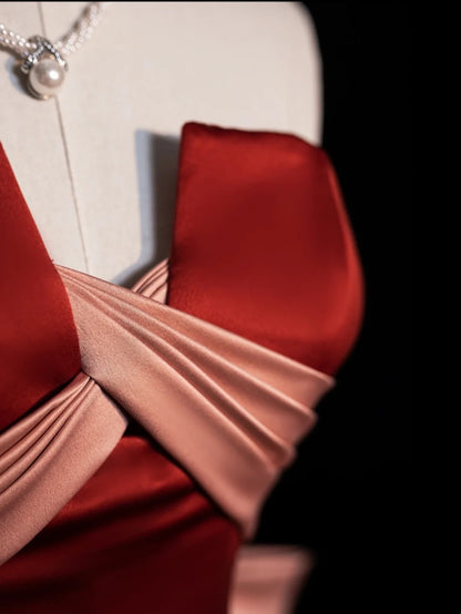 Classy Mermaid Strapless Rust Red Satin Sleeveless Long Senior Prom dresses High School Formal Dresses N1268
