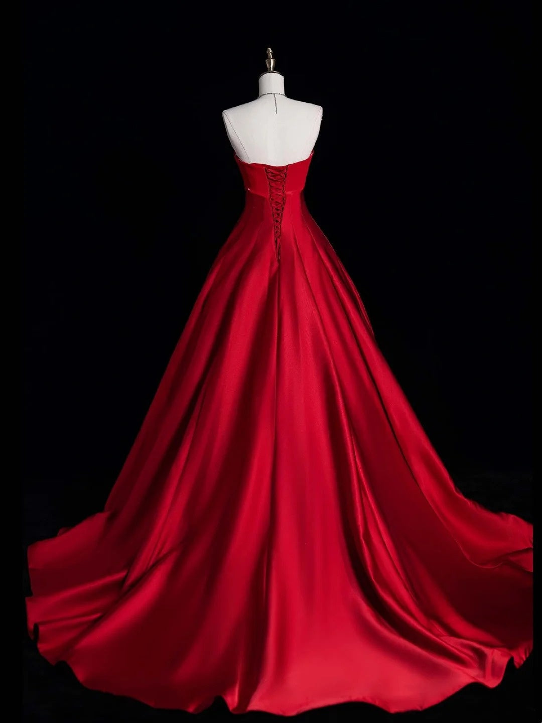 Robe de bal rouge bustier plissée à volants, longue, style semi-formel, référence N691