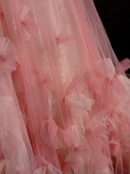 Robe de bal longue sirène élégante en tulle rose à col halter, idéale pour les soirées étudiantes et les remises de diplômes (N1229)