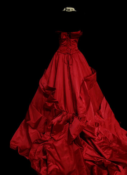 Robe de bal rétro rouge bustier années 60, robe de soirée longue et élégante N831
