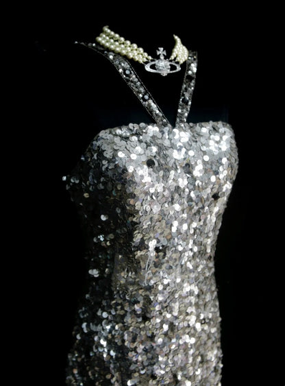 Robe fourreau bustier gris argenté inspirée des années 2000, robe de bal courte N1381