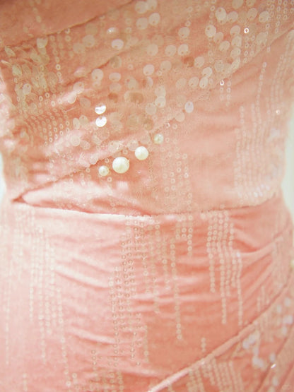 Robe de bal sirène scintillante à sequins roses, épaules dénudées, robe de soirée, tenue d'anniversaire, robe de graduation N2845