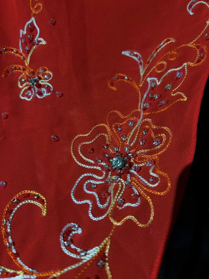Vintage Abschlussballkleider A-Linie Spaghettiträger Rot Midilänge Chiffon 1990er Formelles Abendkleid N2665