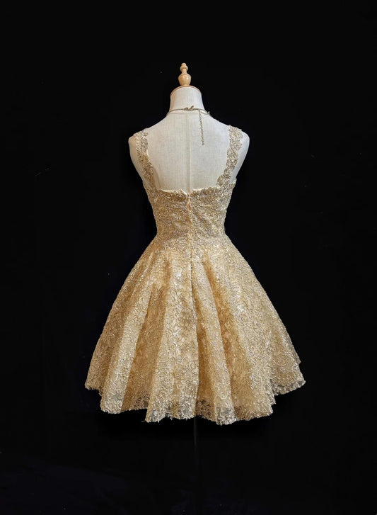 Niedliche Ballkleid-Sweetheart-Kleider mit Goldspitze-Ideen für Damen – kurze Geburtstagskleider, Mini-Heimkehr-Outfits N3341