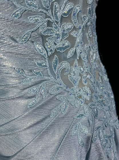 Robes de Bal Modestes Sirène à Bretelles Fines Bleu Ciel Clair avec Appliques Tenues de Soirée N3690