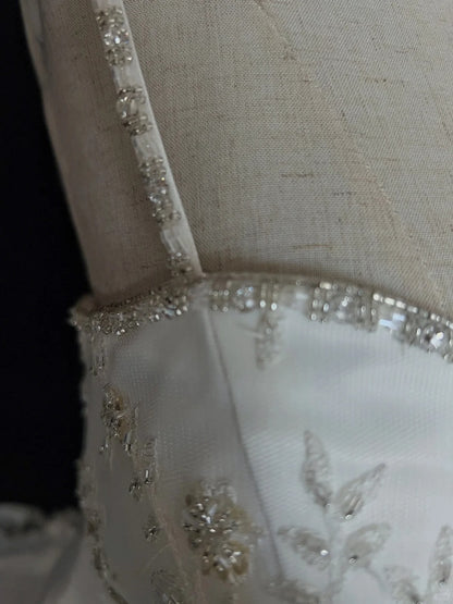 Vintage Brautkleider Inspo Meerjungfrau Spaghettiträger Weiß Lang 1980er Mit Spitze Brautkleider N3367