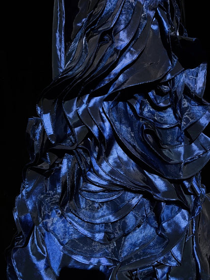 Inspiration robes de bal vintage sirène à fines bretelles bleu marine à volants étagés années 80 avec robes de soirée à volants N3361