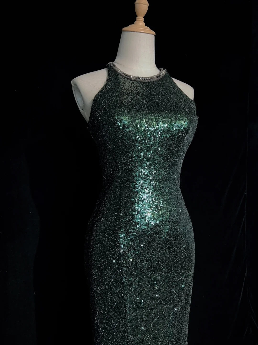 Robes de bal scintillantes Inspo Sirène Années 90 Col Bijou Vert Foncé Avec Fente Pour Femme Robe Formelle N3271