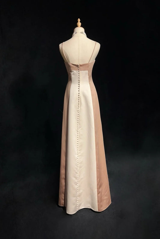 Elegantes A-Linien-Trägerkleid aus Champagner-Elfenbein-Satin, formelles langes Ballkleid N2723