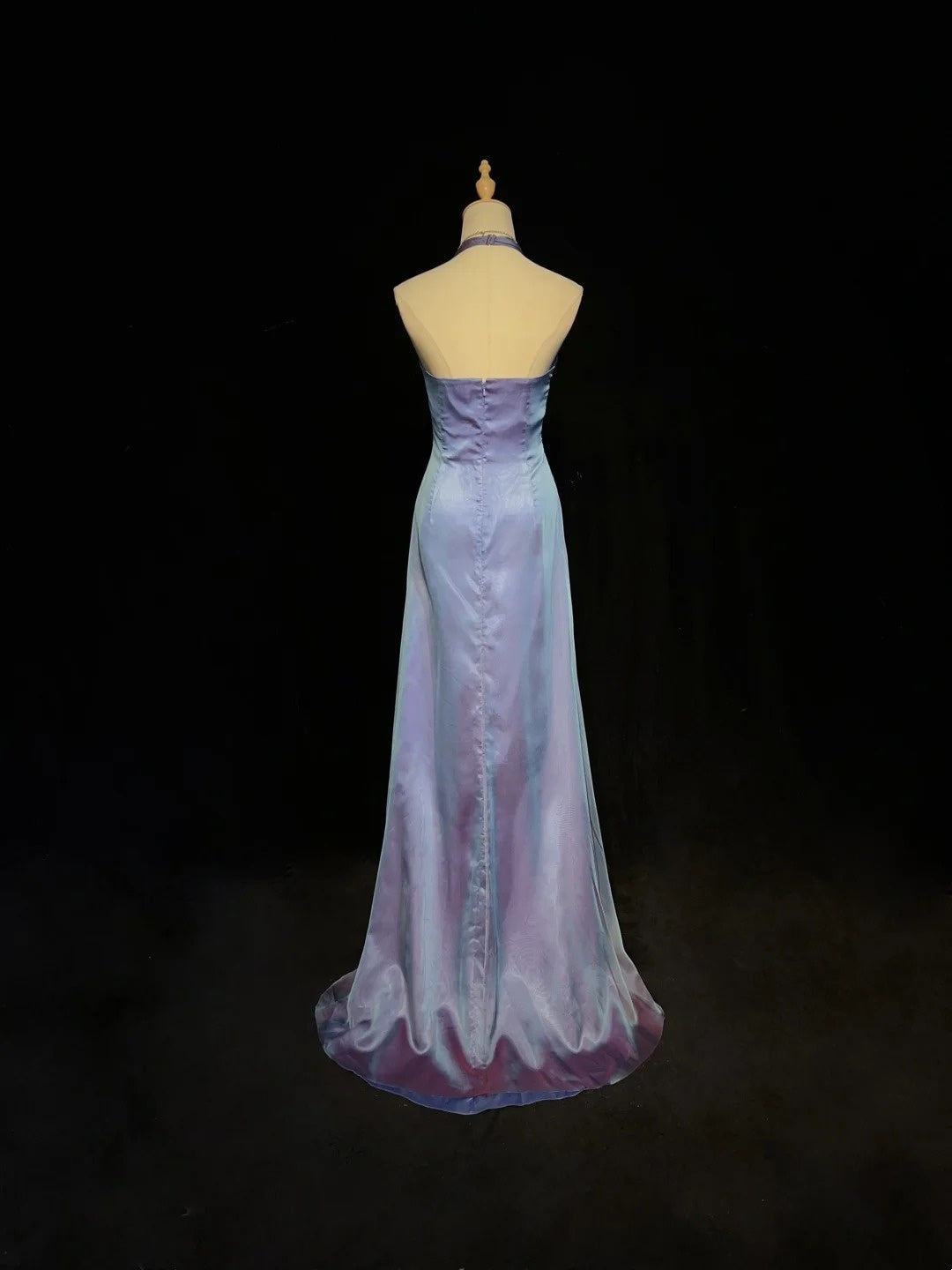 Elegante Abschlussballkleider A-Linie Neckholder Farbverlauf Traube Chiffon Mit Perlen Ärmelloses Langes Abendkleid N2894