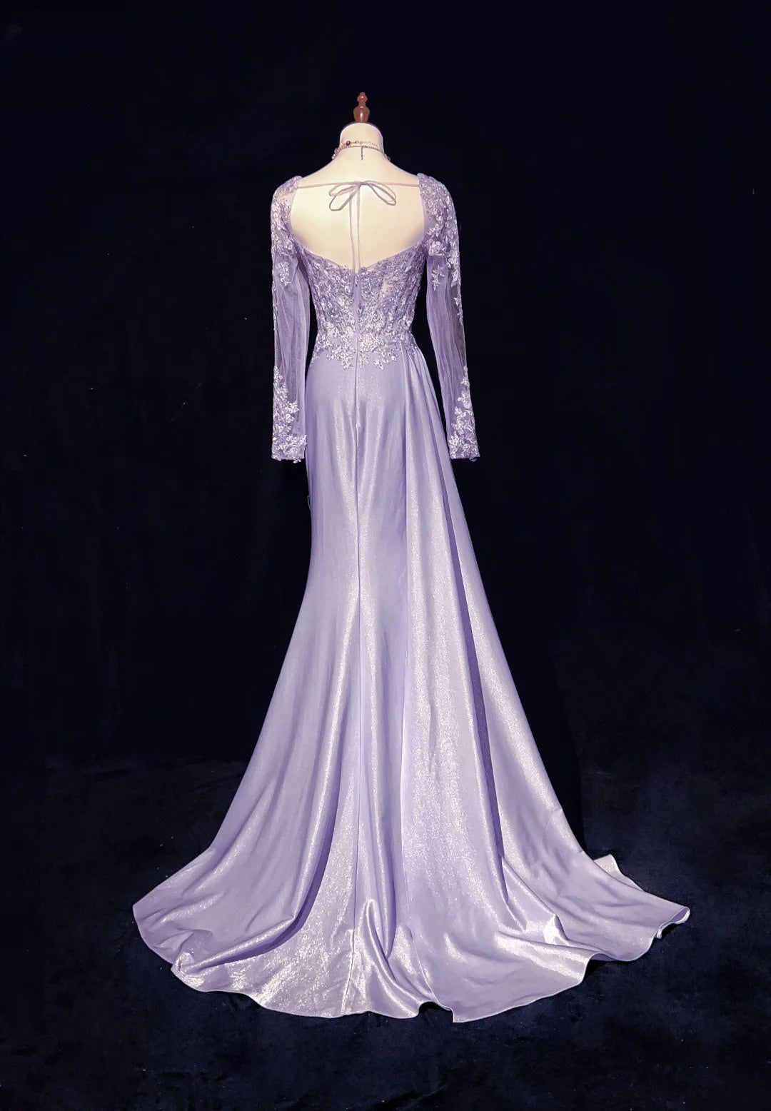 Vintage Prom Dresses 1960er Meerjungfrau Herz-Ausschnitt Flieder Mit Schlitz Langärmeliges Ballkleid N3100