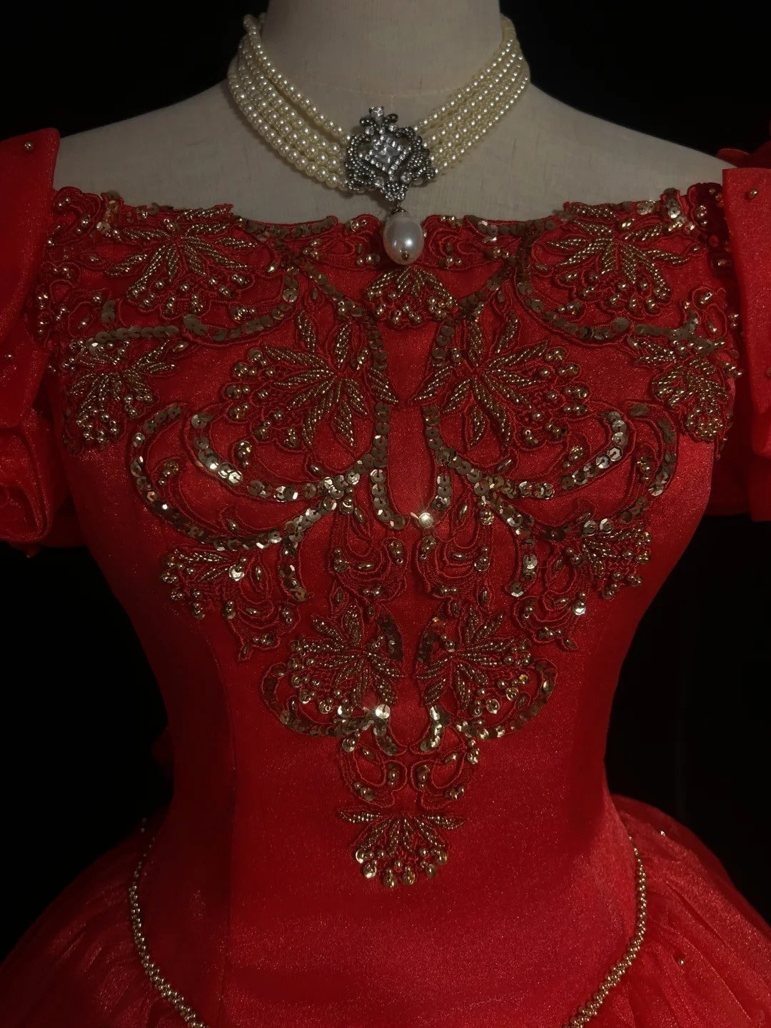 Vintage Prom Dresses Ball Gown Square Neck Red Organza Long 70s Beads Formal Gown N2606
