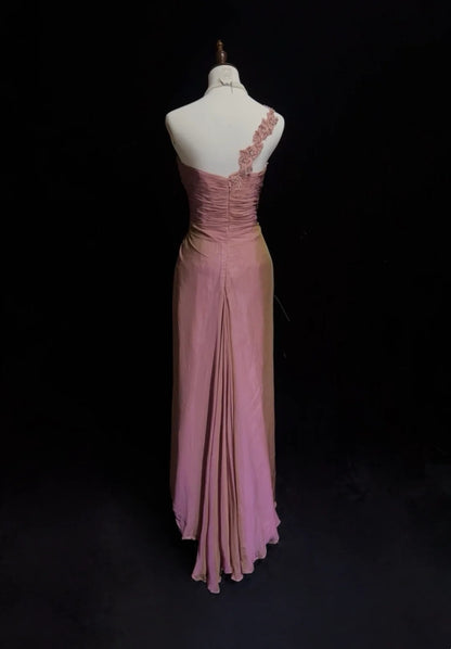 Robes de bal vintage fourreau asymétrique roses avec appliques années 1960 longue robe de soirée N2608