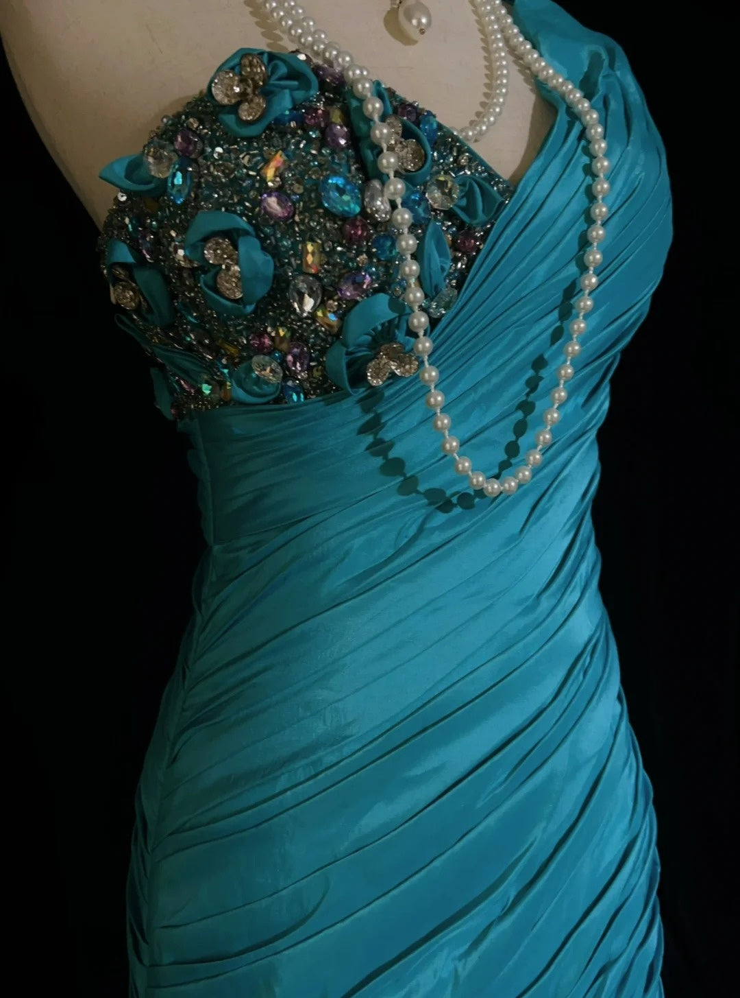 Robes de bal vintage Sirène Asymétrique Rétro Taffetas Bleu Perlé Années 90 Robe de Soirée Longue N2905