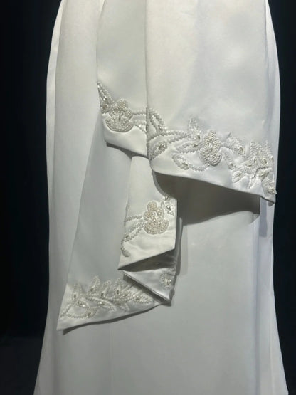 Vintage 90er Brautkleider Meerjungfrau Trägerlos Satin Weiß Perlen Sommer Garten Langes Brautkleid N3823