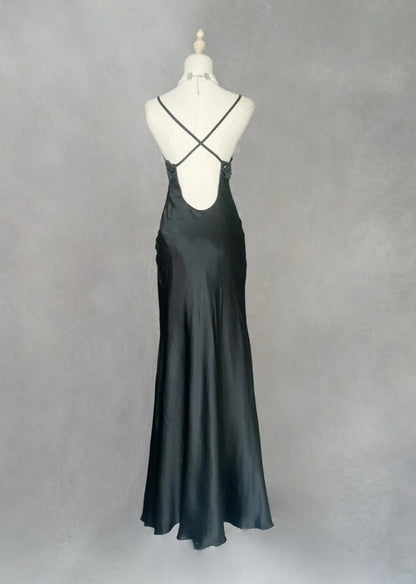 Vintage Prom Dresses 1970s Mermaid Spaghetti Strap Black Tie Dress Prom Dresses Evening Formal Outfits RB5129