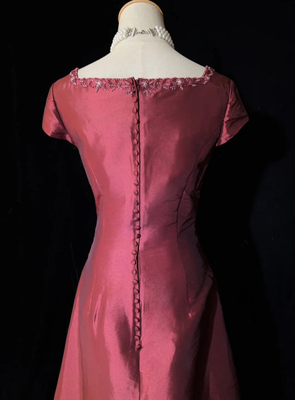 Vintage 90s Prom Dresses A line Sweetheart Burgundy With Beading Long Prom Gown N3006
