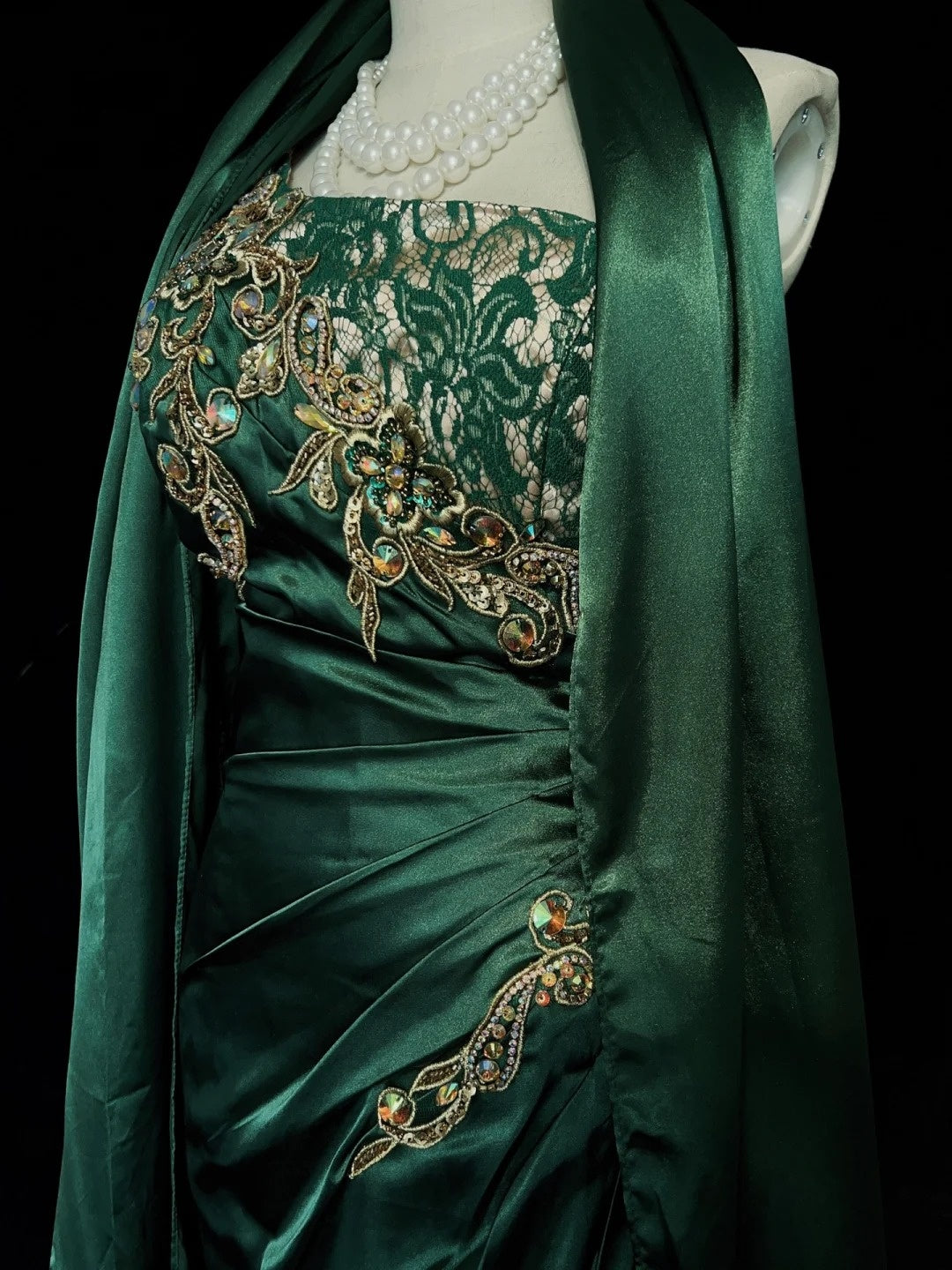 Vintage Prom Dresses Inspo Mermaid One Shoulder Dark Emerald Green 1990s With Gold Lace Formal Gowns N3320