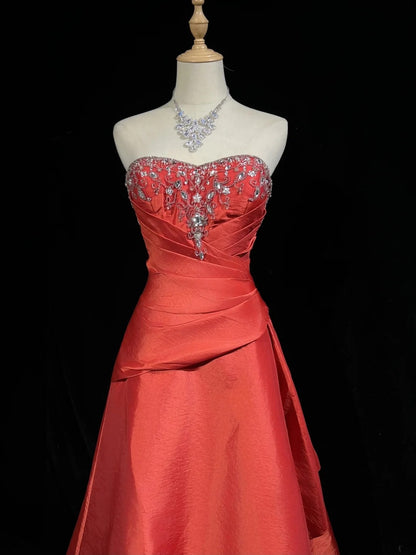 Glamour Ballkleid Abendkleid Sweetheart Rostrot mit Perlen Abendgarderobe N3818
