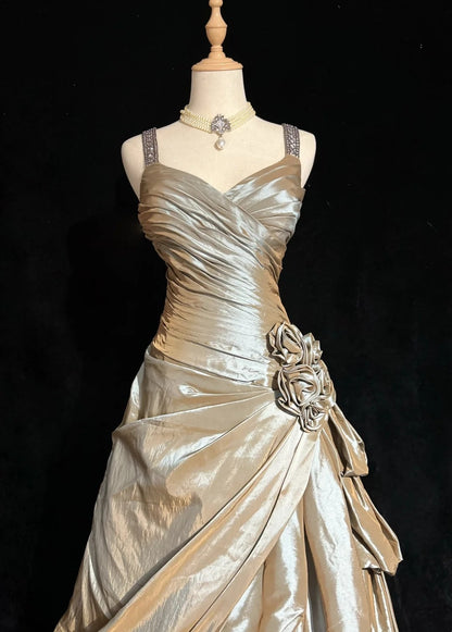 Robes de bal vintage pour le bal des finissants, bustier en cœur avec bretelles, perles champagne, longue robe de soirée N2451