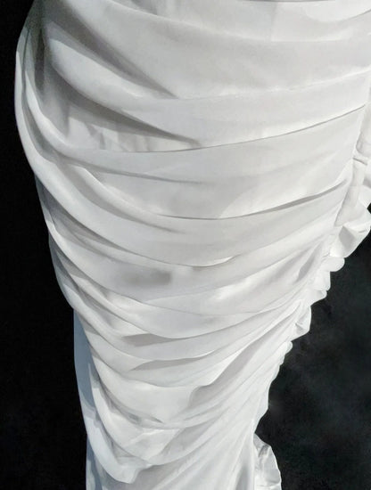 Robes de bal élégantes sirène bustier en mousseline blanche avec volants longue robe de soirée N2895