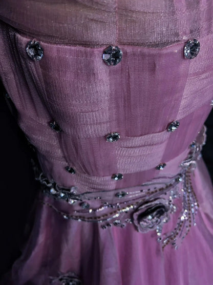Modest Prom Dresses Mermaid Halter Lilac Tulle With Beading Lace Long Formal Evening Dress N3882