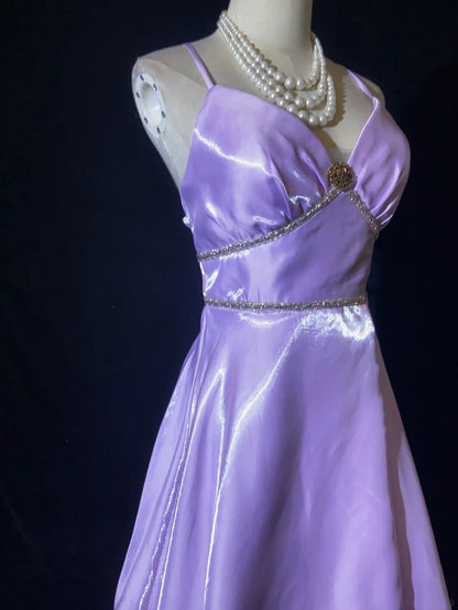 Vintage Prom Dresses 90er Jahre A-Linie Spaghettiträger Flieder Lang Halbförmliche Abendgarderobe N3658