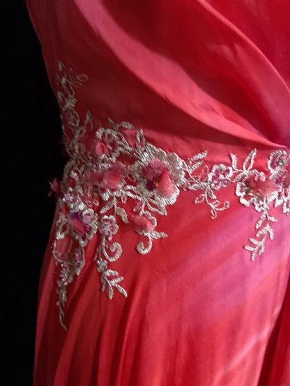 Vintage Prom Dresses A Line Halter Hot Pink Chiffon With Applique Formal Evening Outfits N3855