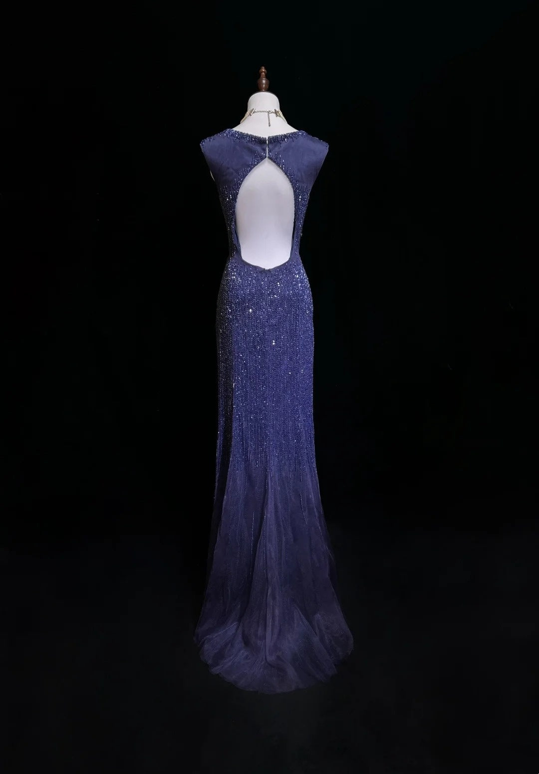 Vintage Meerjungfrauen-Abschlussballkleider V-Ausschnitt Königsblau 90er mit rückenfreier Perlenstickerei Langes formelles Partykleid N2505