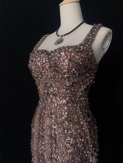 Idées de robes d'anniversaire à sequins à bretelles fourreau sexy pour femmes, longueur genou, tenues de retour à la maison N3461