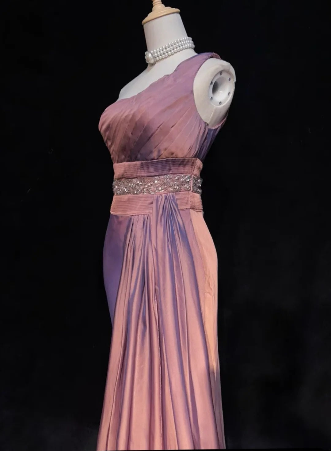 Robes de bal vintage des années 90 sirène asymétrique en mousseline longue avec perles tenues de soirée N3139