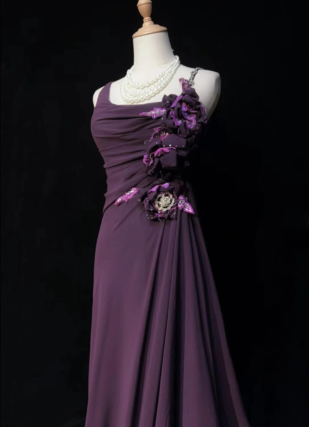 Elegant A line Spaghetti Strap Chiffon With Flowers 18th Birthday Elegant Outfit Formal Prom Dresses N4191