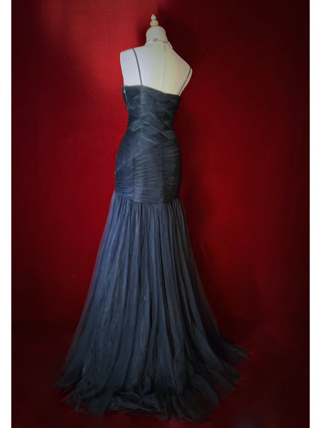 Robes de bal élégantes Inspo Sirène Bretelles fines Bleu marine Tulle à volants Pour femme Robe de soirée N3226