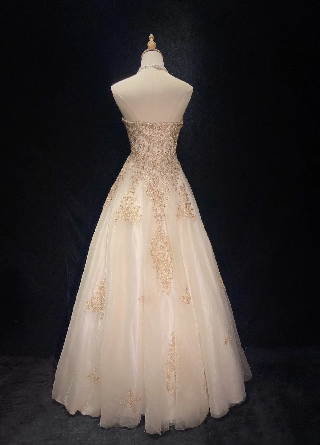 Vintage Prom Dresses Inspo Ball Gown Sweetheart Champagne With Gold Lace For Women Formal Dress N3219