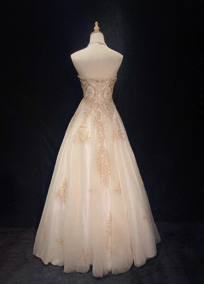 Vintage Prom Dresses Inspo Ball Gown Sweetheart Champagne With Gold Lace For Women Formal Dress N3219