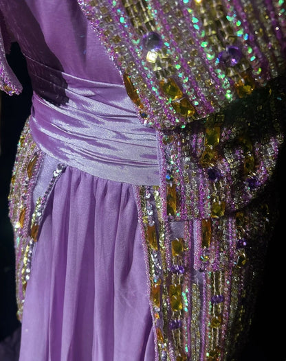 Inspiration Robes de bal vintage, ligne A, une épaule, mousseline lilas, années 1990, avec perles, robes de soirée N3324