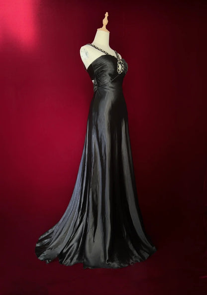 Robes de bal vintage Sirène Licol Années 90 Satin avec perles Longue Robe de soirée formelle N2504