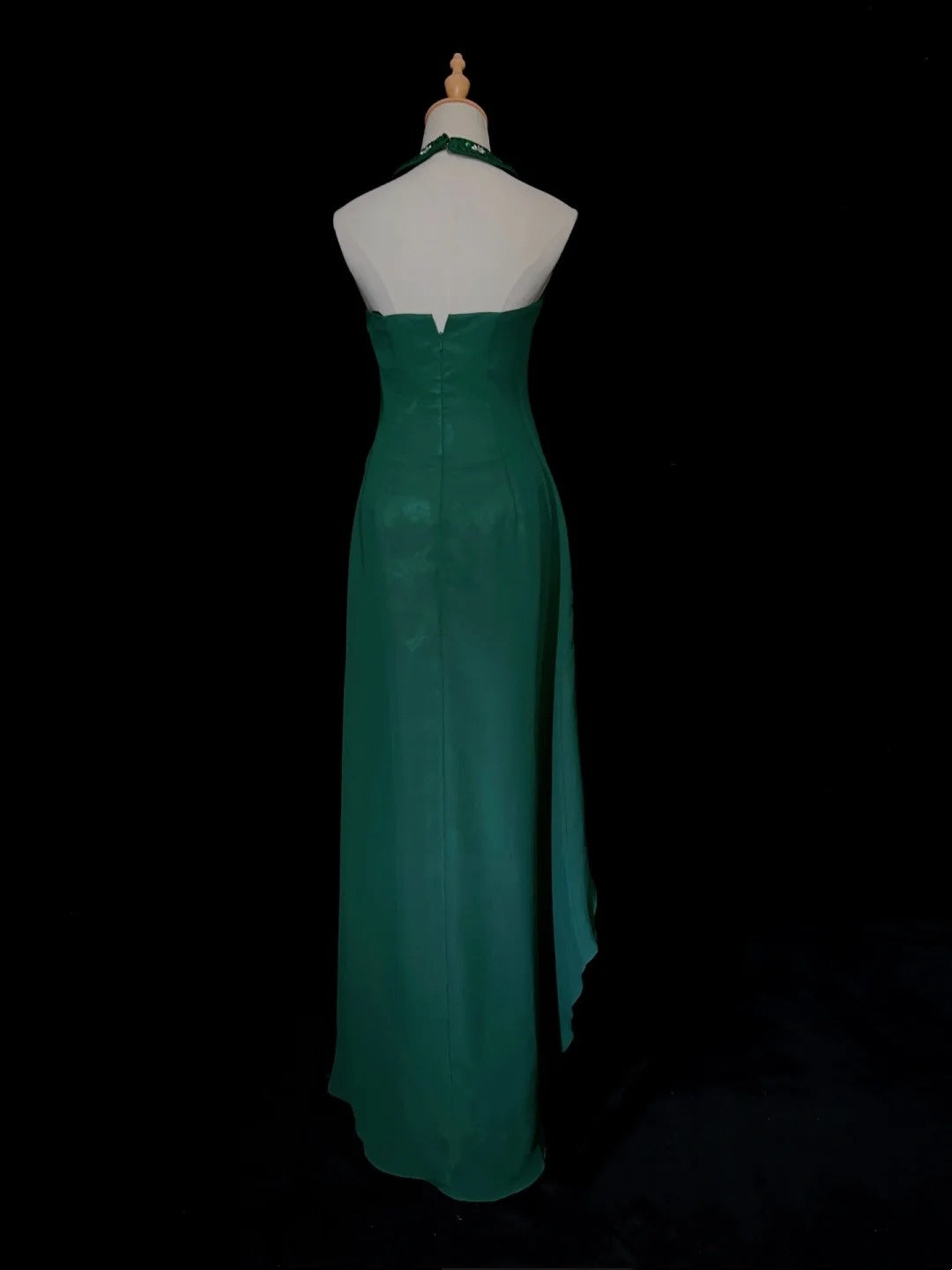 Vintage Prom Dresses 80er Jahre A Linie Neckholder Grün Chiffon mit Perlenbesatz Lange Abendkleider N3450