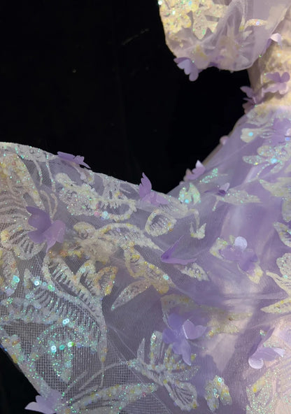 Hübsches Ballkleid mit eckigem Ausschnitt, lila Spitze, kurzes Mini-Heimkehrkleid, Hoco-Kleider N2632
