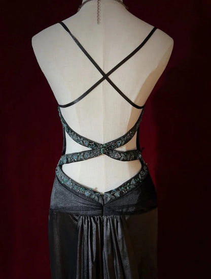 Black Prom Dress Inspo Mermaid Spaghetti Straps Satin With Beaded Backless Birthday Outfits Formal Party Gown RC0122
