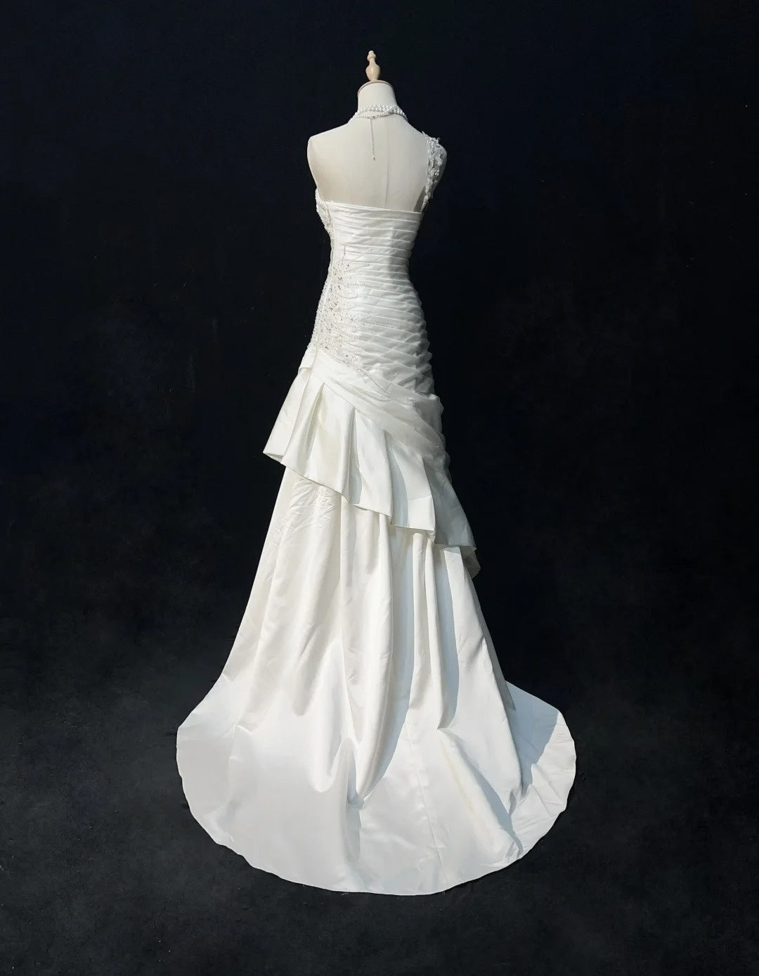 Vintage Abschlussballkleider Meerjungfrau One Shoulder One Shoulder Satin mit Perlen 1980er Jahre Langes Abendkleid N2623
