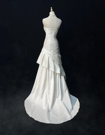 Vintage Abschlussballkleider Meerjungfrau One Shoulder One Shoulder Satin mit Perlen 1980er Jahre Langes Abendkleid N2623